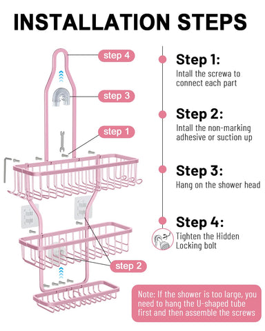 MSAICOE pink shower caddy aluminum construction promotes durability against daily bathroom use