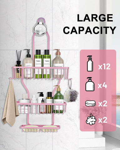 MSAICOE pink shower caddy dimensions image helps plan fit for large shower heads