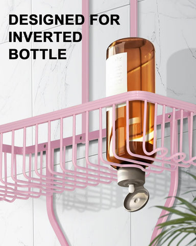 MSAICOE pink shower caddy hooks detail demonstrates strong load-bearing capacity for towels