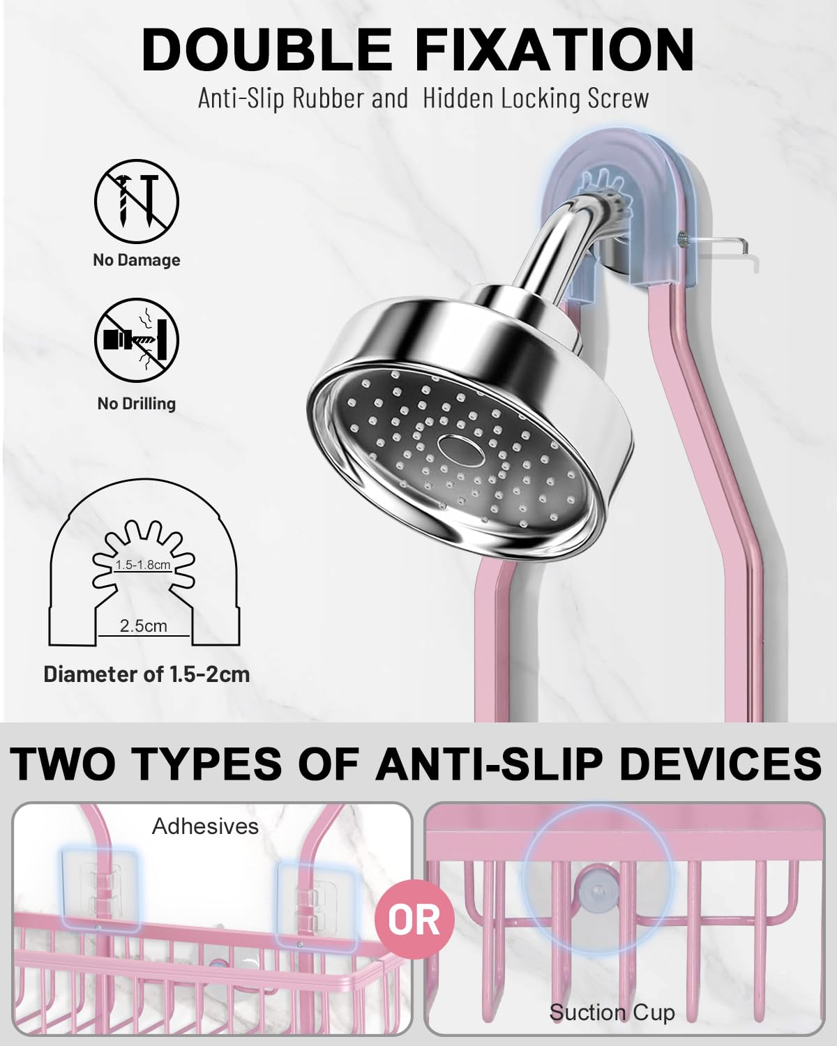 MSAICOE pink shower caddy internal baskets for storing gels and lotions within reach