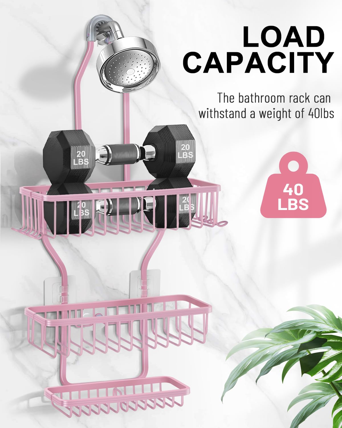 MSAICOE pink shower caddy suction cups illustrate anti-slip stability in use