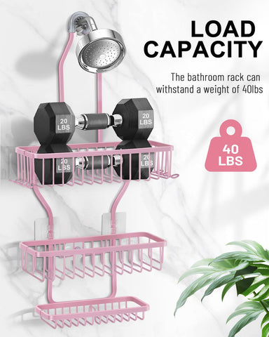 MSAICOE pink shower caddy suction cups illustrate anti-slip stability in use