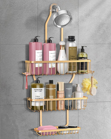 MSAICOE shower caddy over showerhead in gold keeps toiletries within easy reach