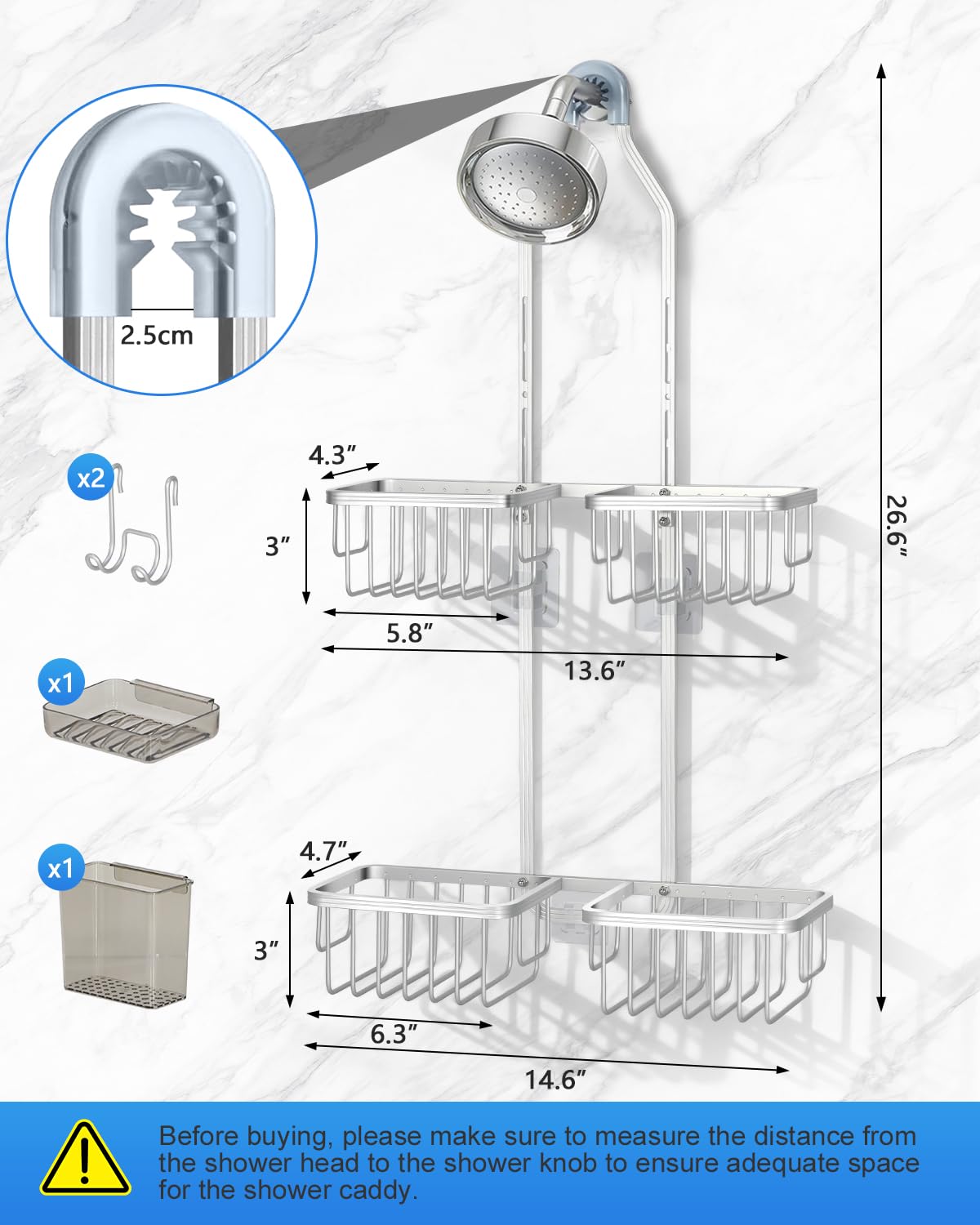 MSAICOE two-tier four-basket design maximizes shower storage and organization.