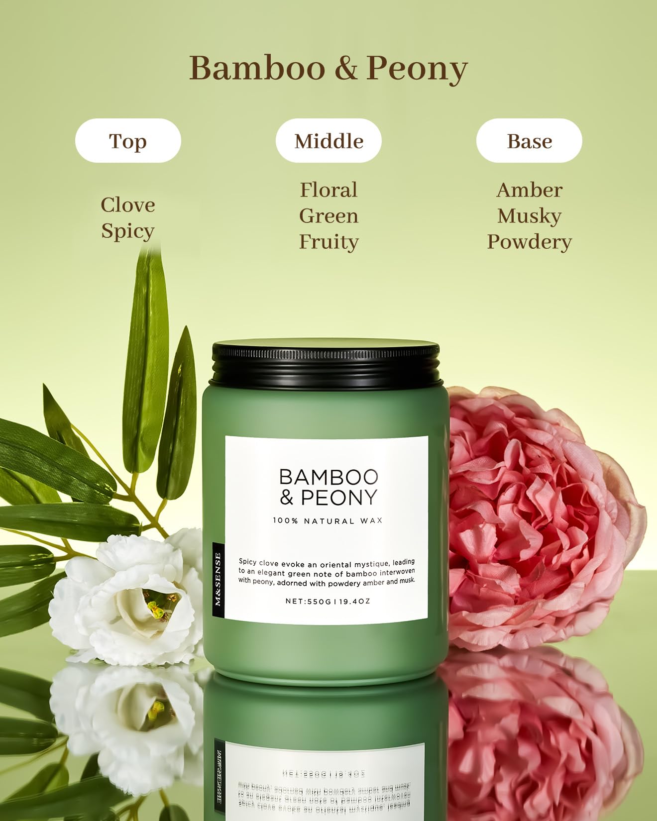 M&SENSE 19-4oz soy candle offering long burn and clean melt