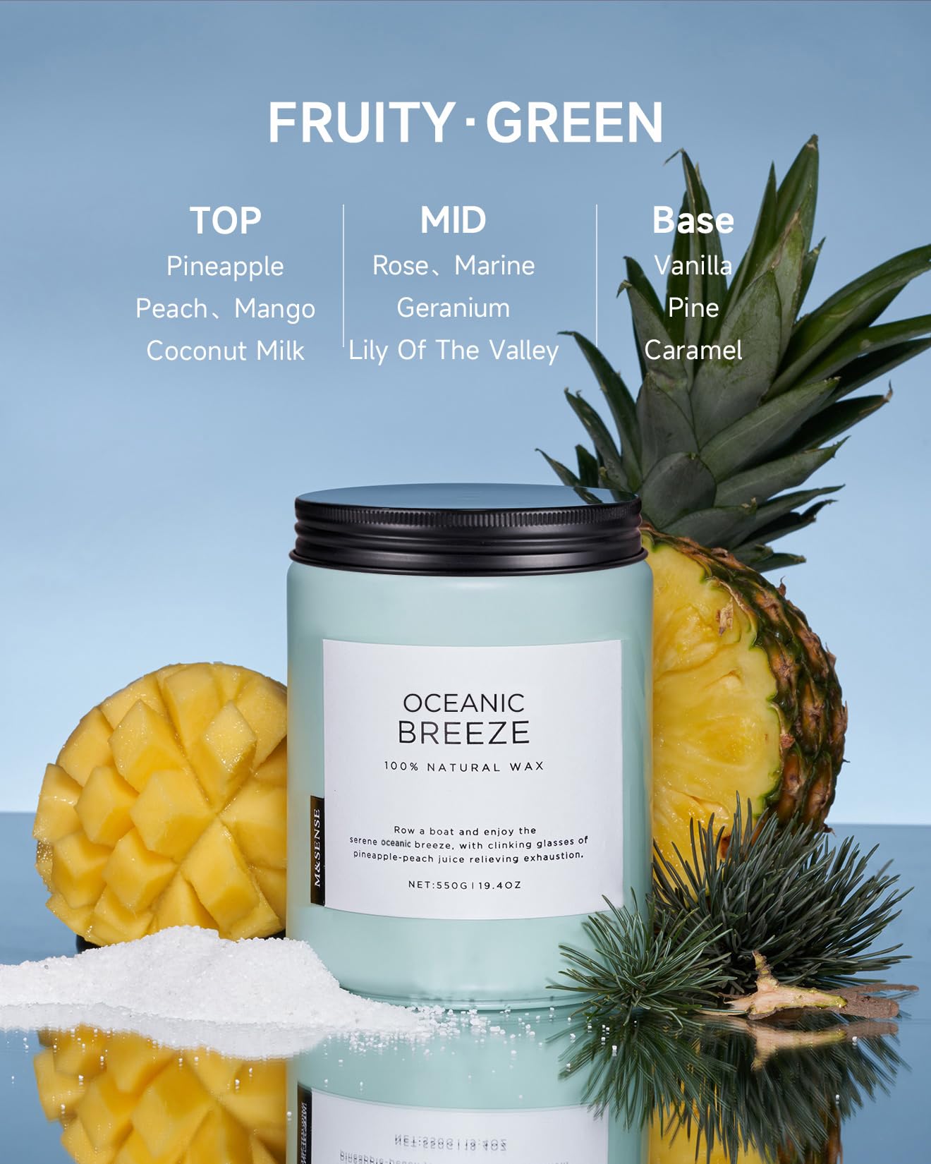 M&SENSE Oceanic Breeze 2-wick candle delivers even burn and richer fragrance