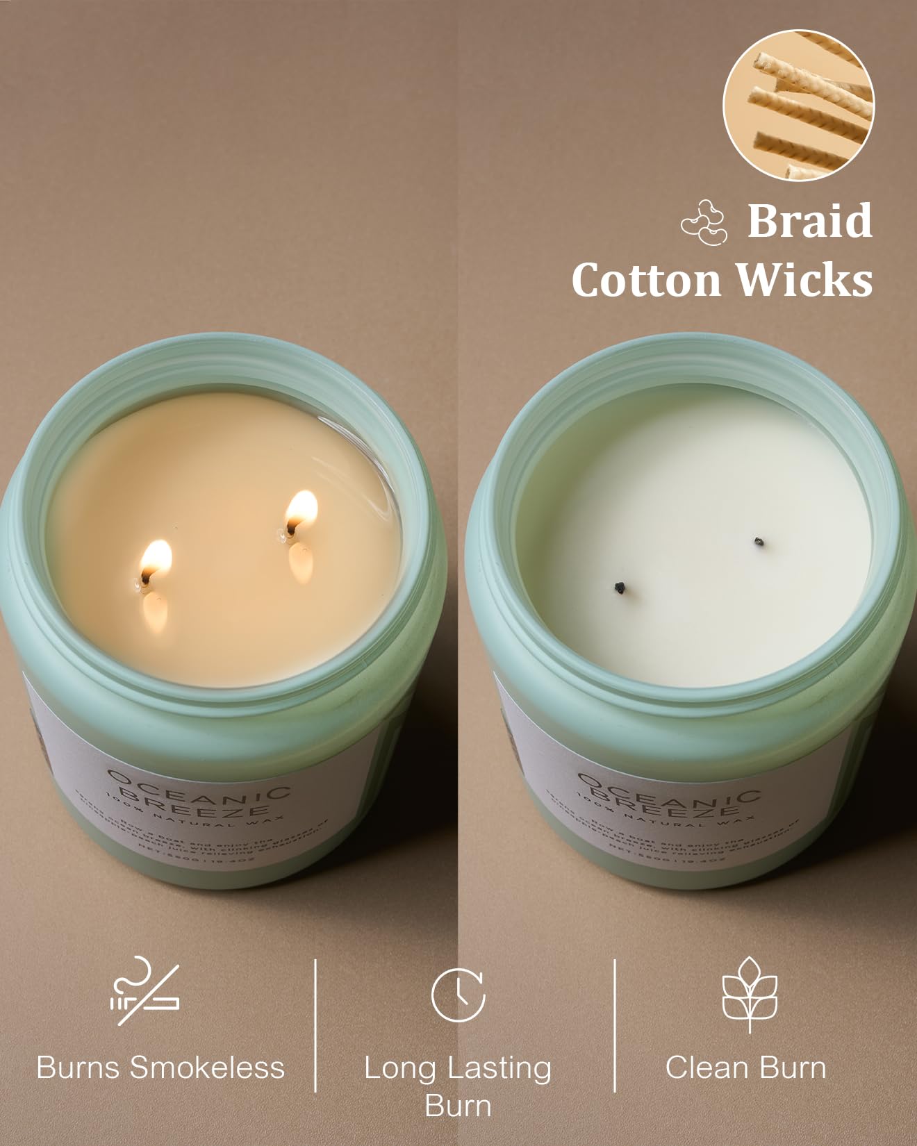 M&SENSE lead-free cotton wicks ensure a steady burn