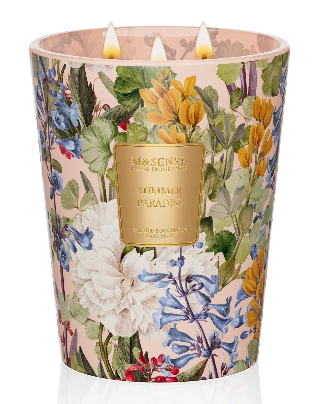 M&amp;SENSE Citrus Water Flower candle front view in a stylish jar for chic home decor.