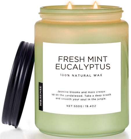 M&SENSE eucalyptus mint jar candle; 19oz jar for lasting room fragrance