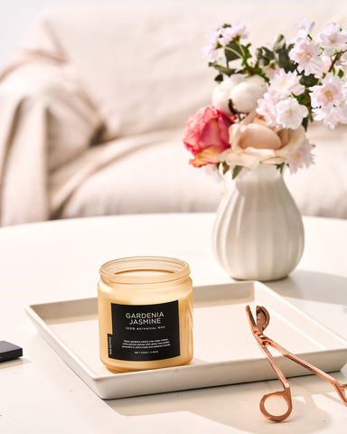 M&SENSE Gardenia Jasmine candle in reusable glass jar supports sustainable gifting.