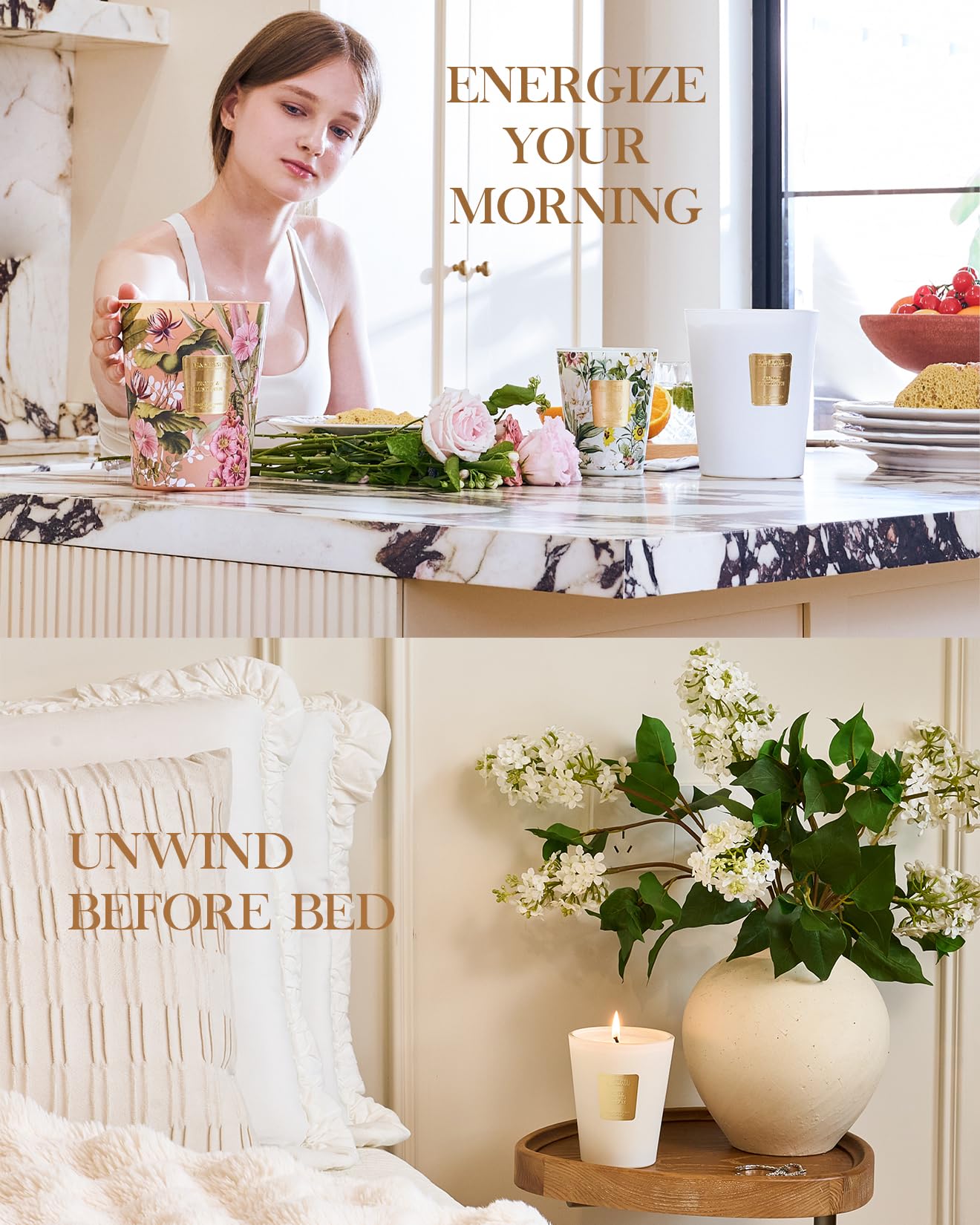 M&SENSE Jasmine candle enhances yoga or spa environments with gentle fragrance.