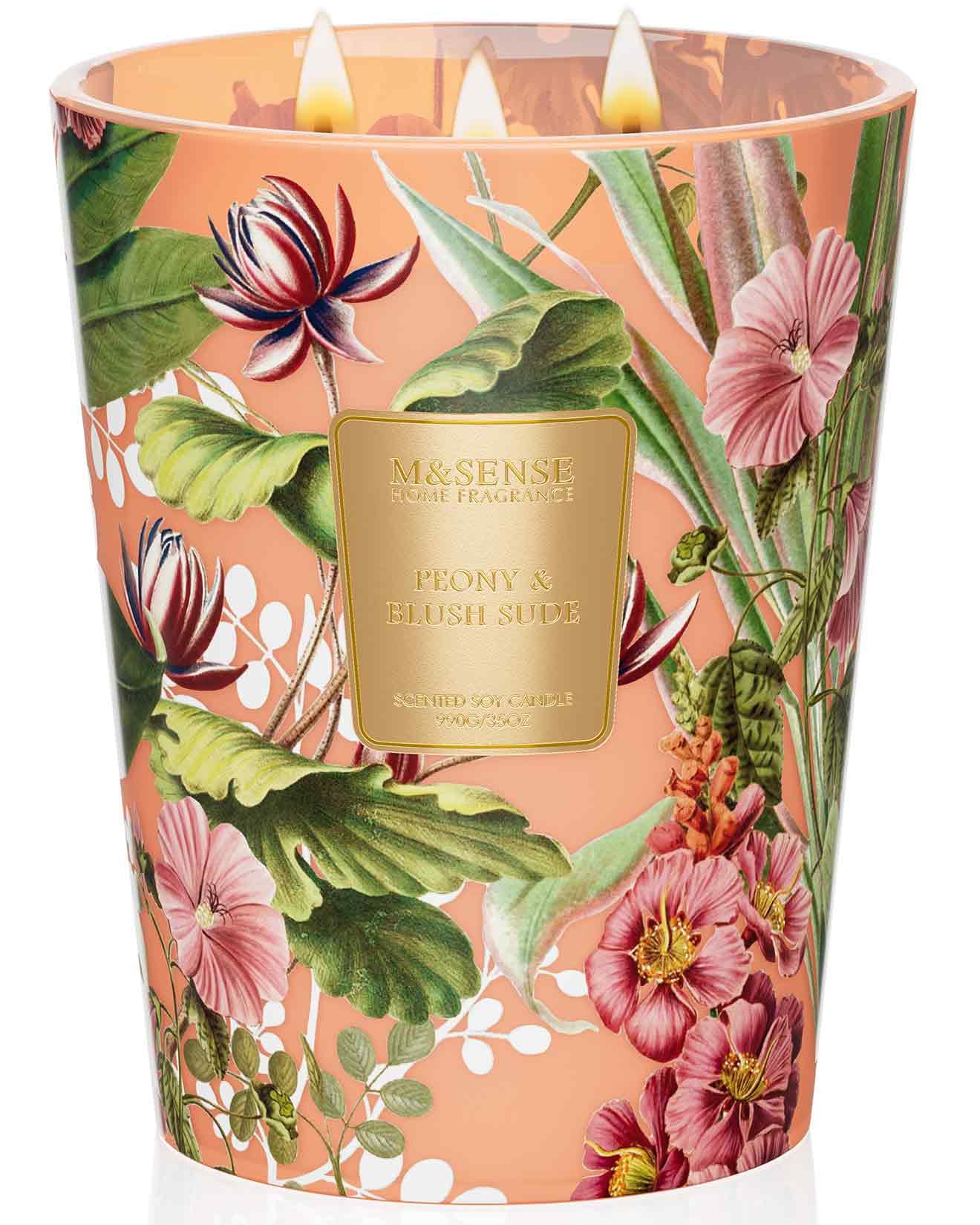 M&SENSE Peony Blush Sude large candle jar for room-filling aroma.