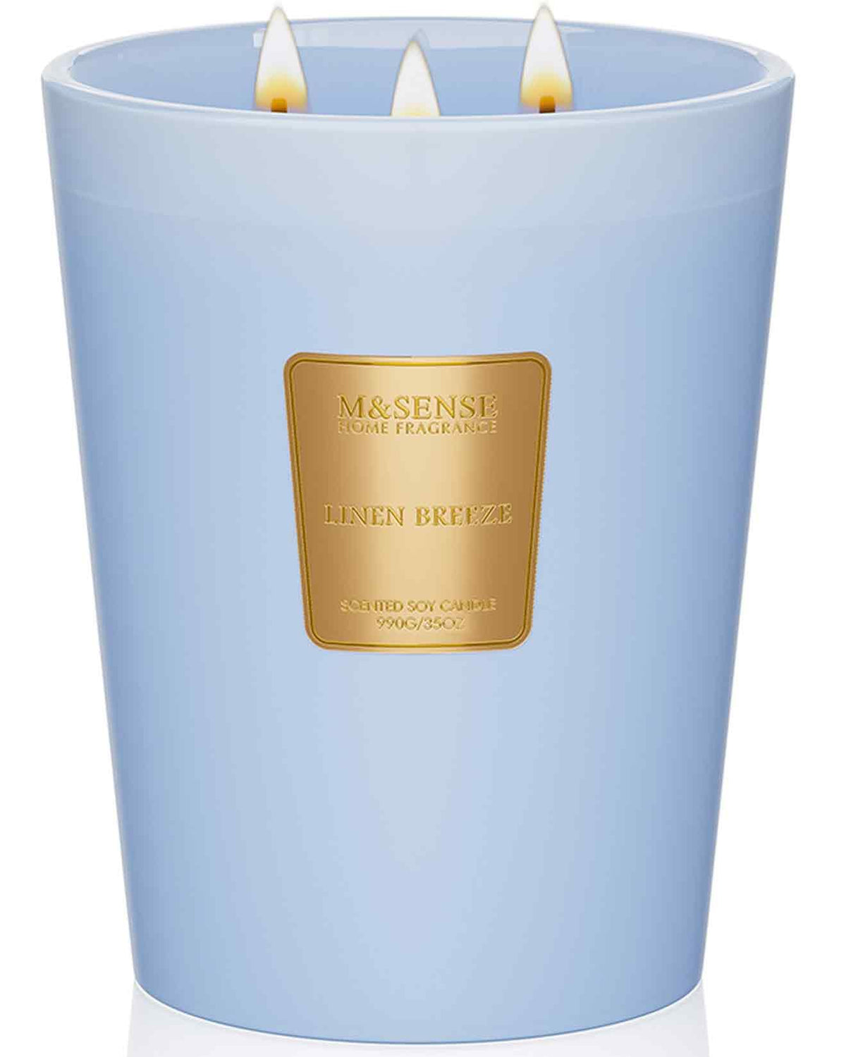 M&SENSE linen breeze large soy candle with long-lasting fragrance for inviting spaces.