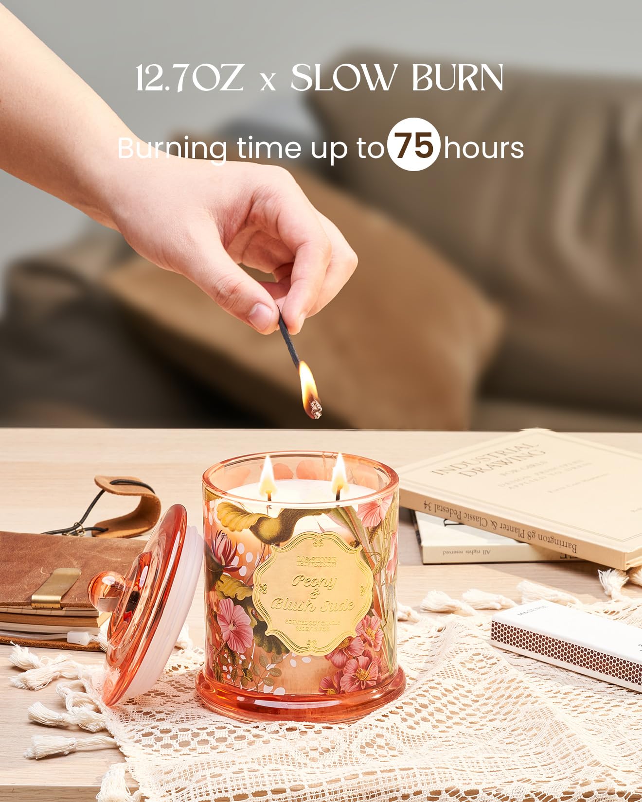M&SENSE Peony Blush Fragrance-Lock lid preserves scent integrity