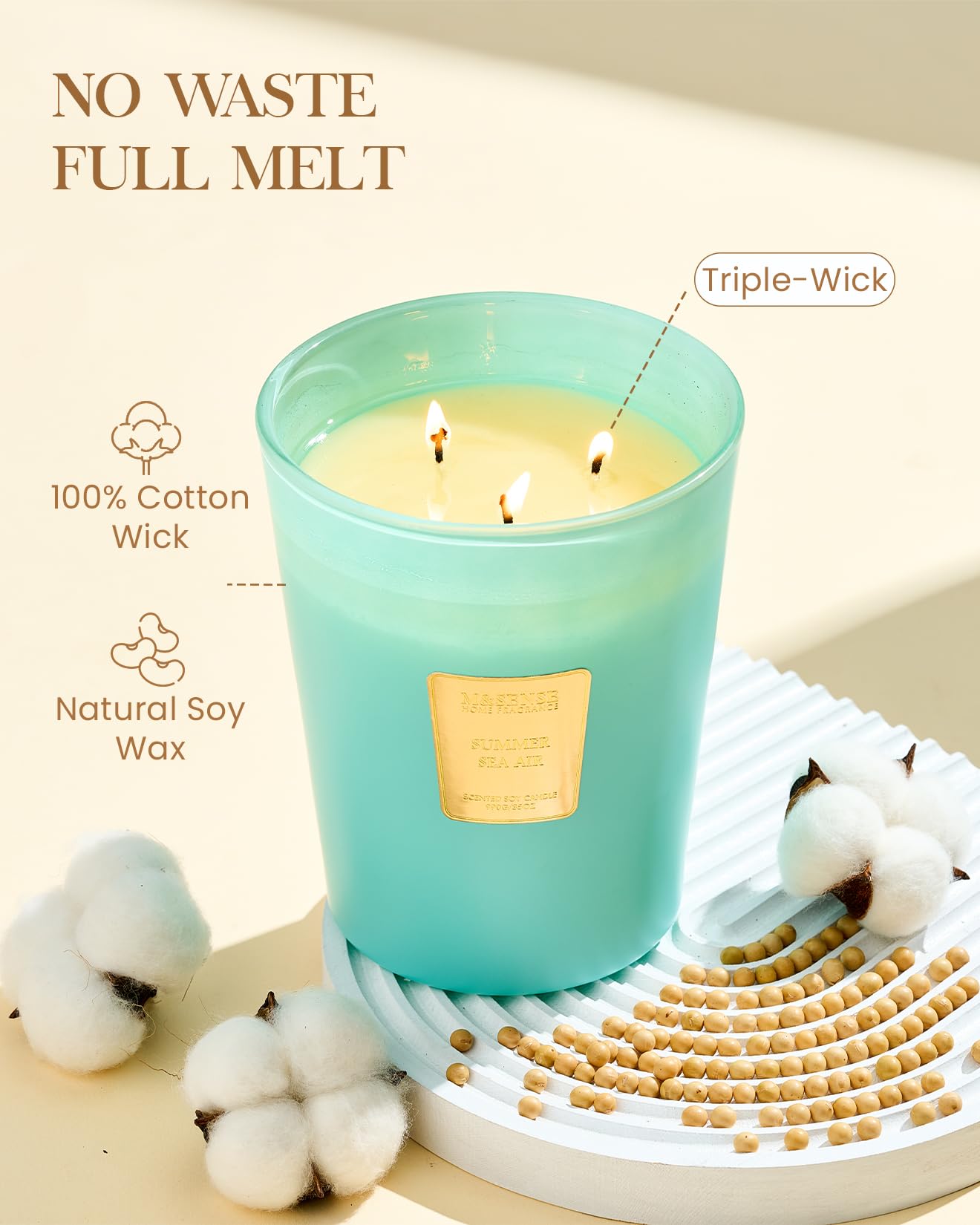 MSENSE candle uses natural soy blend wax for cleaner burn and steady fragrance