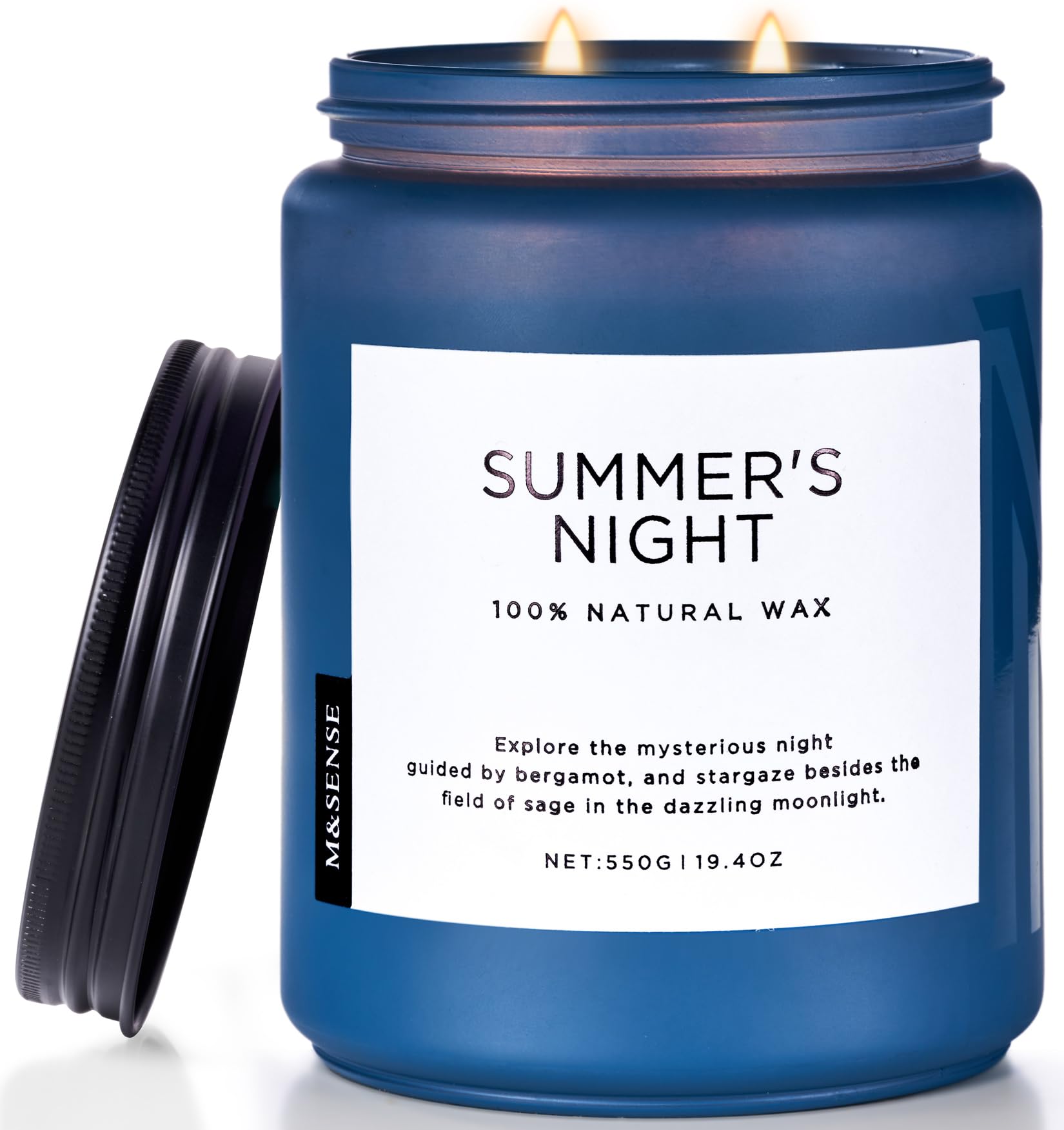 MSENSE Summers Night candle in a jar creates warm ambiance for evenings.