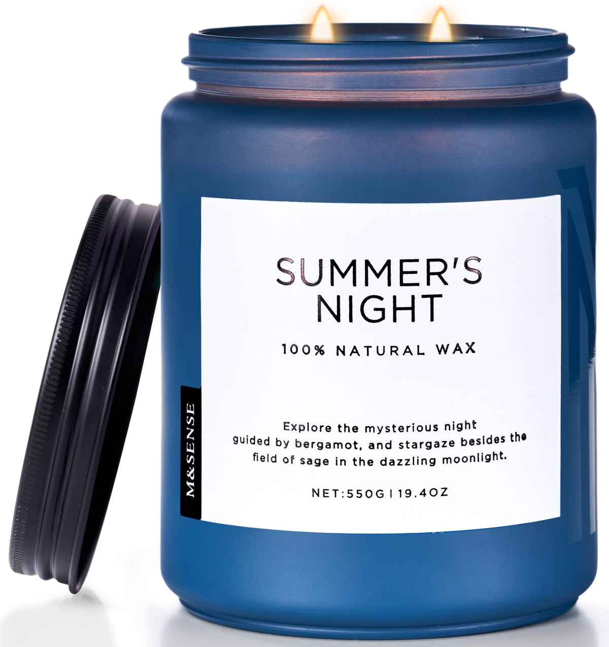 MSENSE Summers Night candle in a jar creates warm ambiance for evenings.