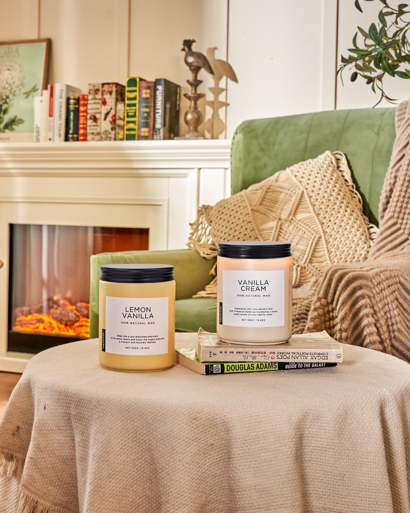 M&SENSE vanilla candle reusable glass jar emphasizes sustainability.
