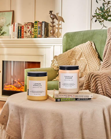 M&SENSE vanilla candle reusable glass jar emphasizes sustainability.