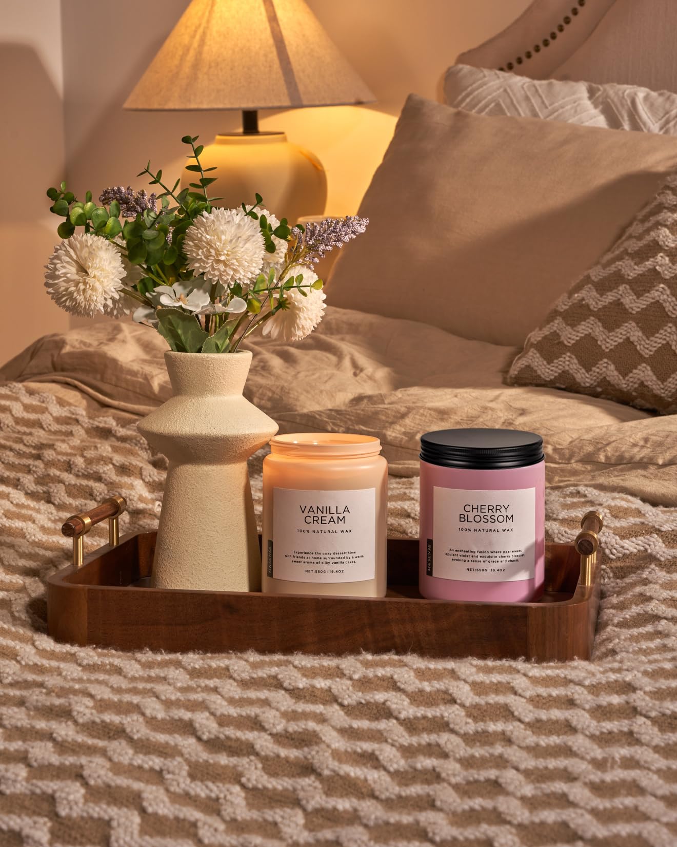 M&SENSE vanilla candle room ambiance evokes calm moments.