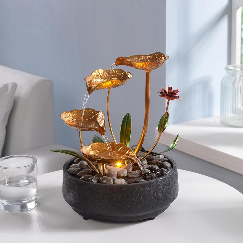 MSEONWXI table fountain ready-to-use kit with pump, light, and pebbles.