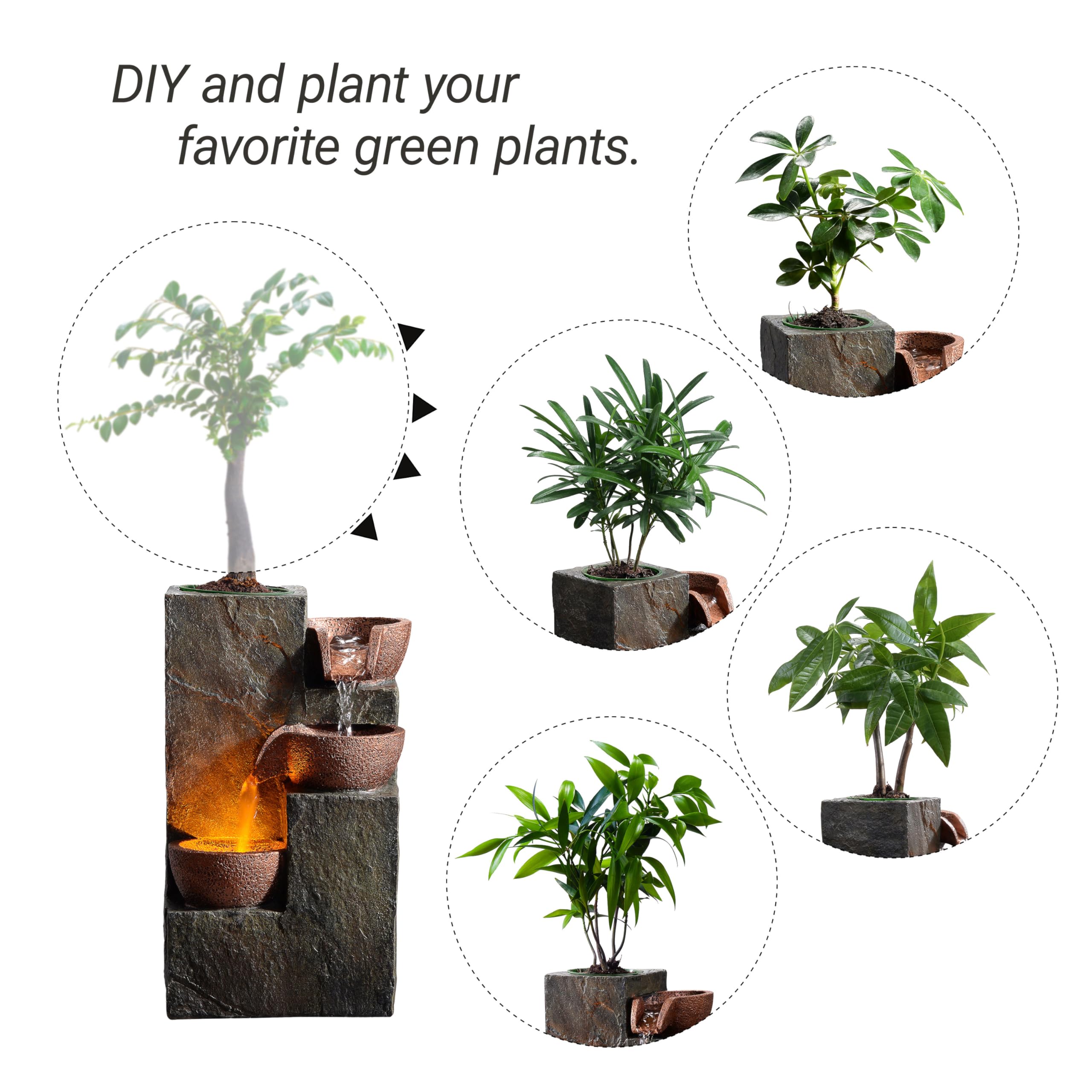 MSEONWXI DIY Planting Pot integrated into the fountain for greenery