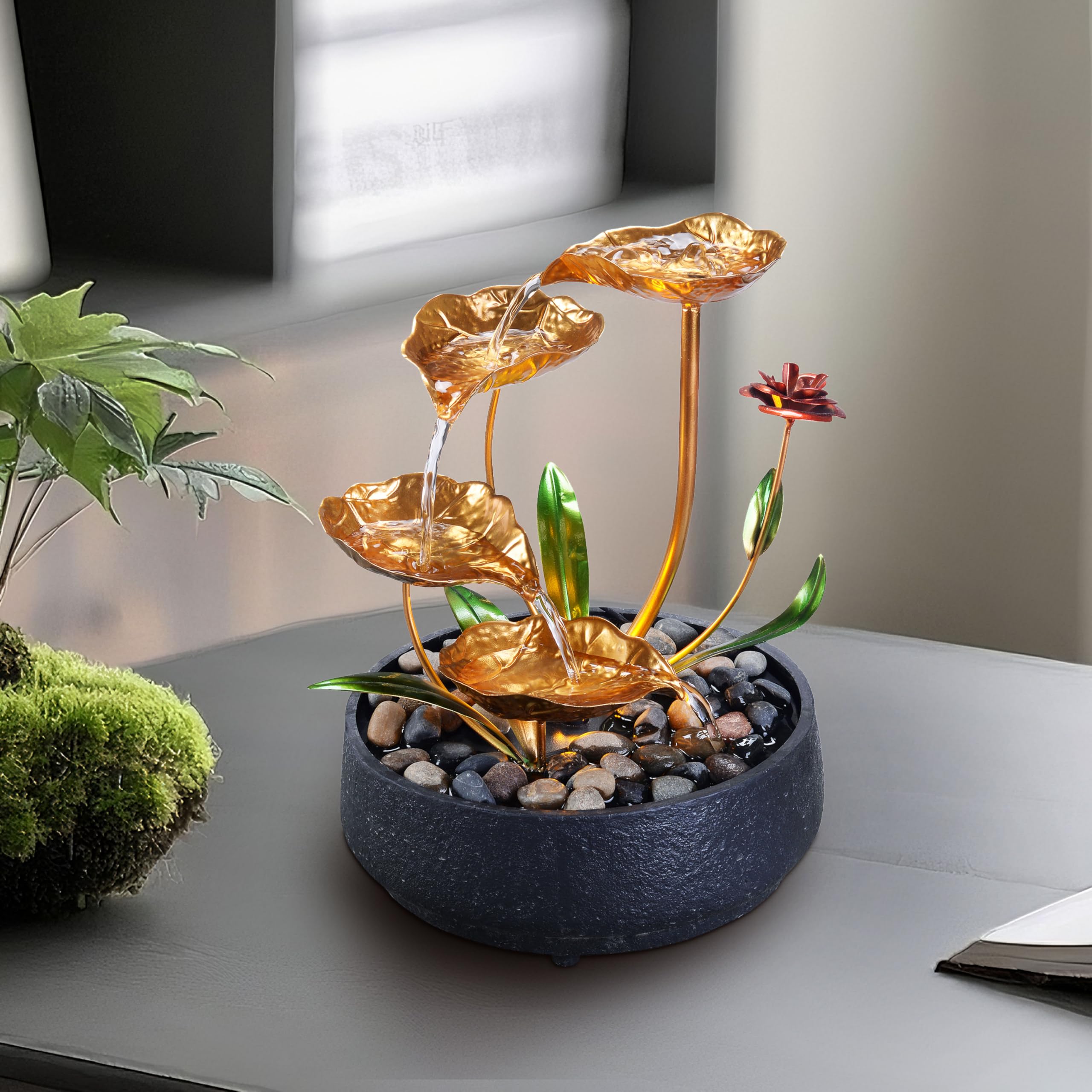 MSEONWXI tabletop fountain side glow highlights warm light enhancing cozy corners.
