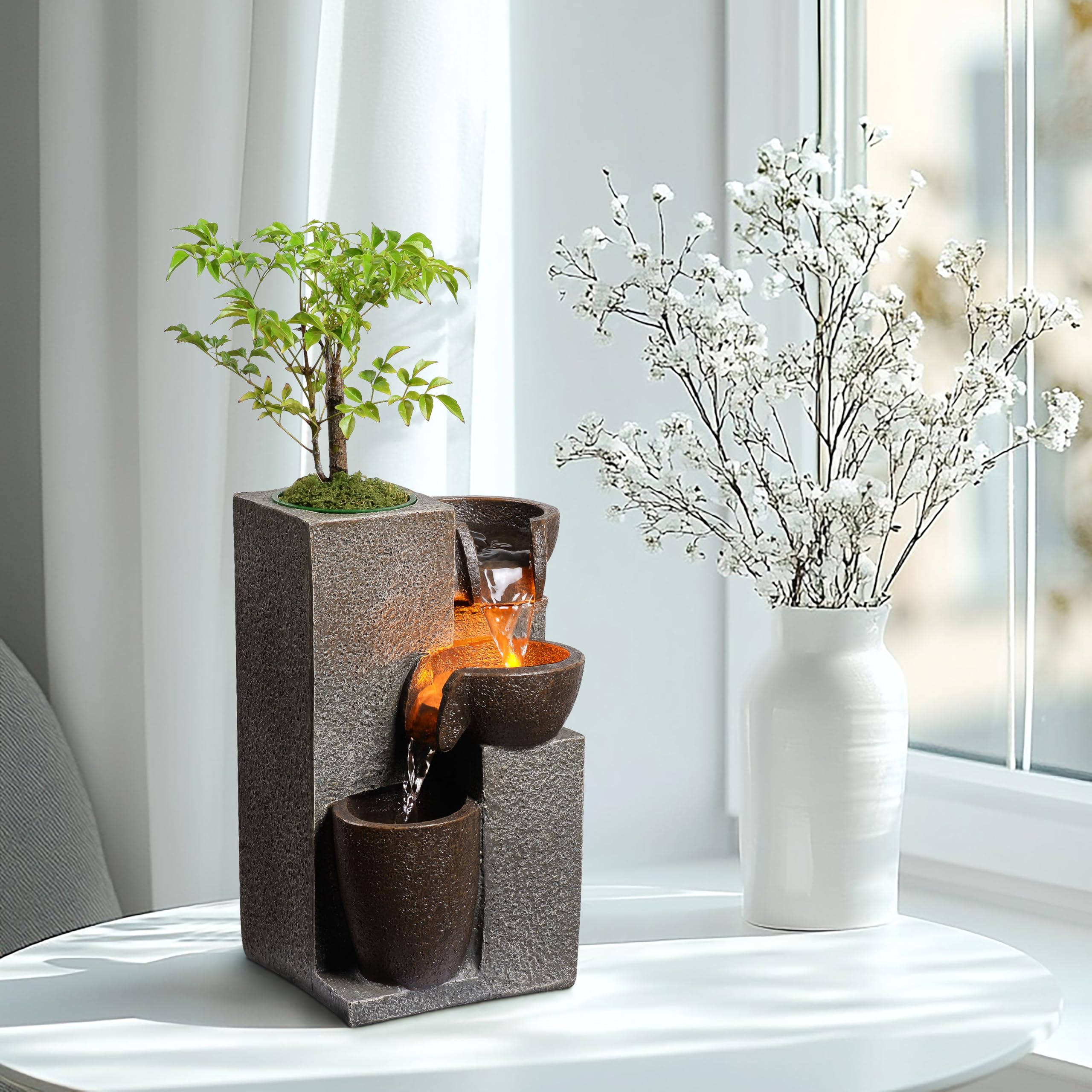 MSEONWXI desk fountain delivers soft water sounds to boost focus and relaxation.