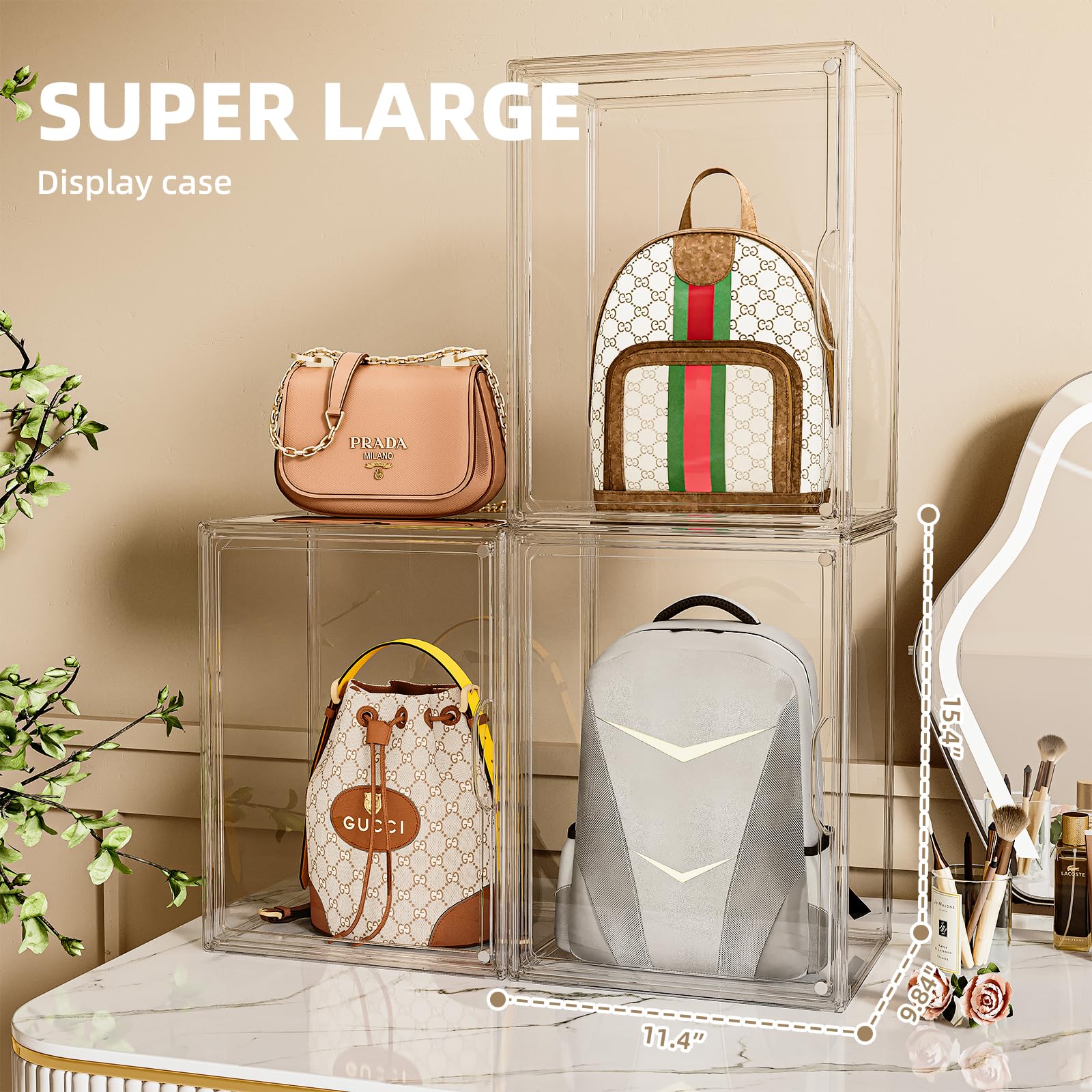 MSHOMELY acrylic display case is large and stackable for organized closet space.