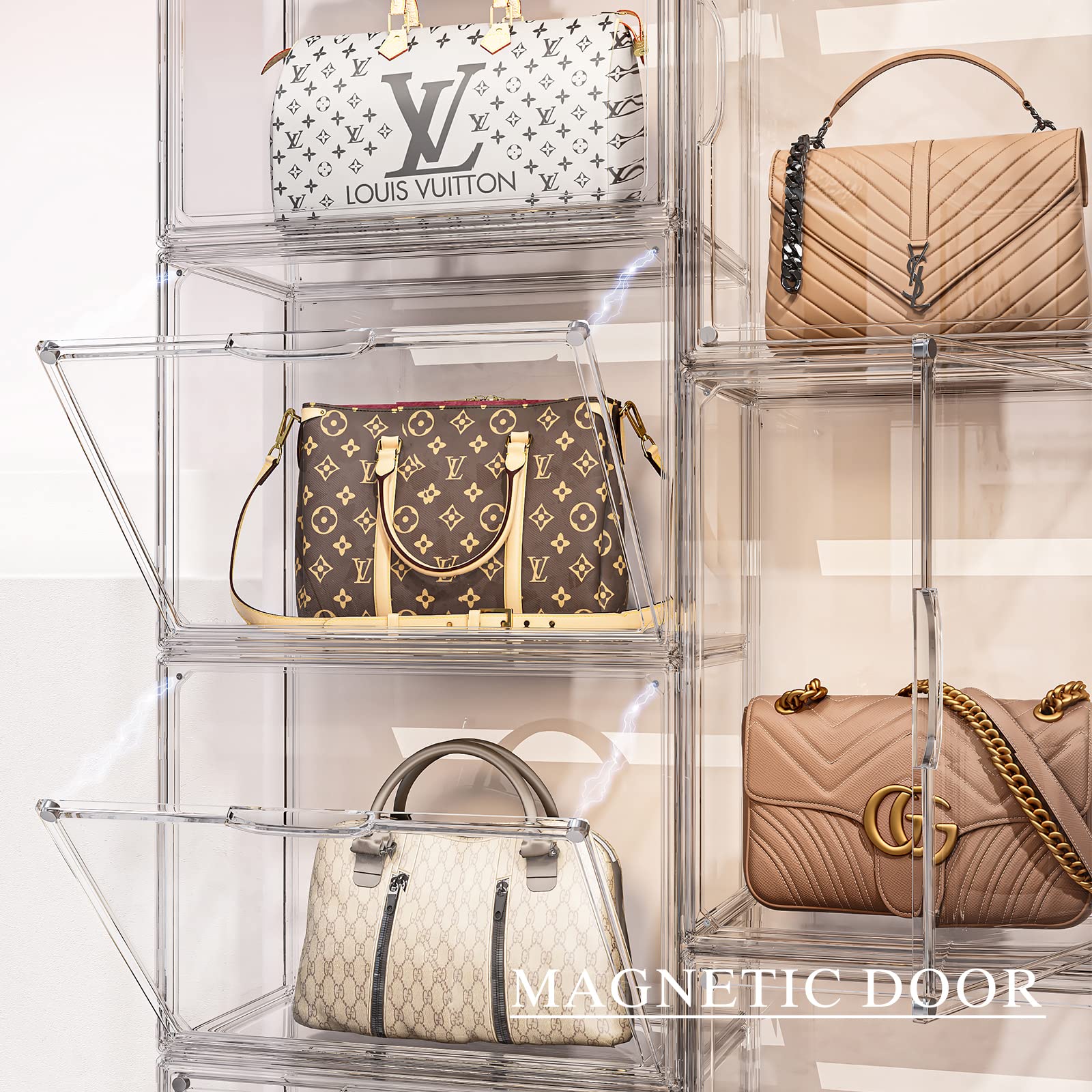 MSHOMELY multi-functional display case suitable for bags, collectibles, hats, and toys.