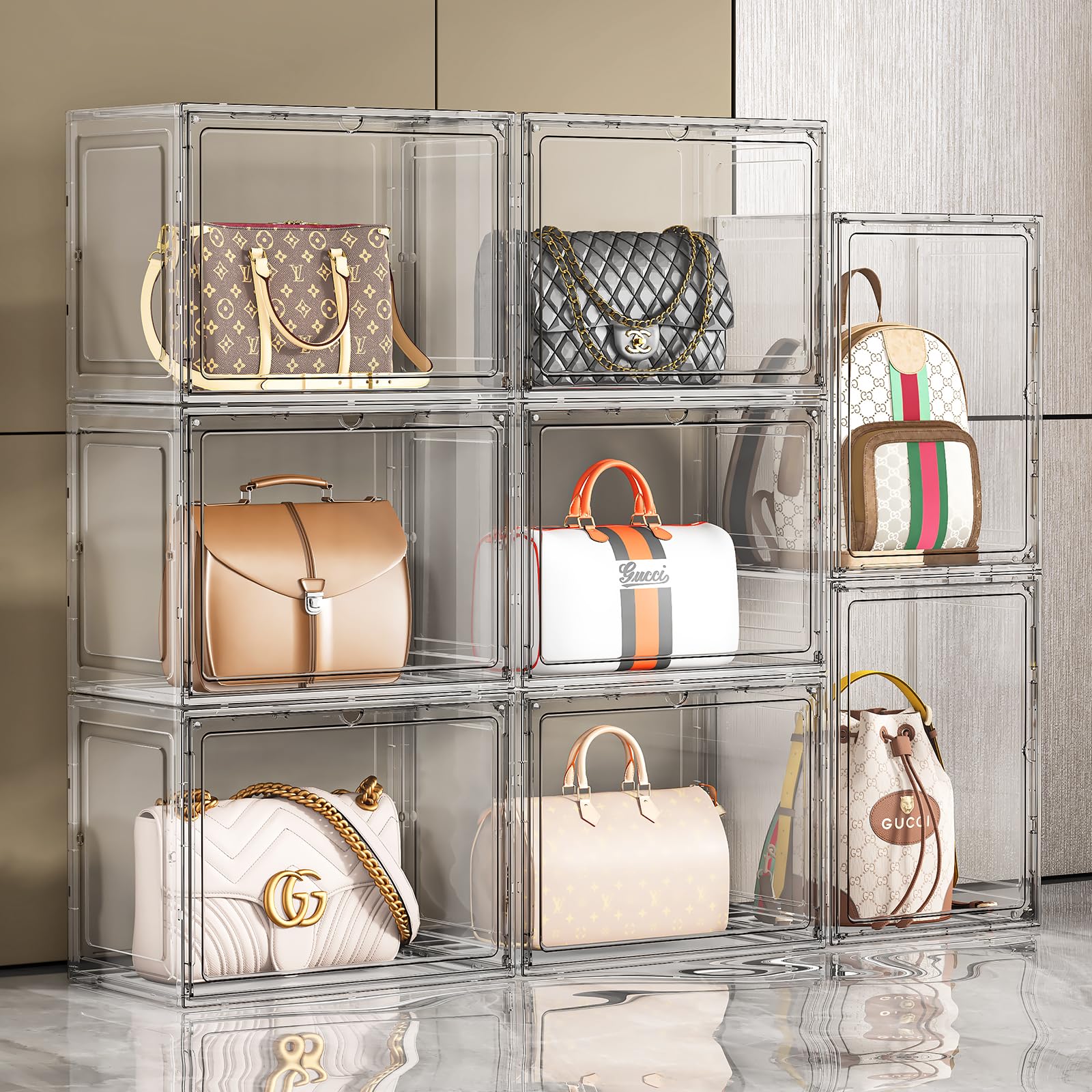MSHOMELY purse organizer interlocking stacking prevents tipping and saves closet space