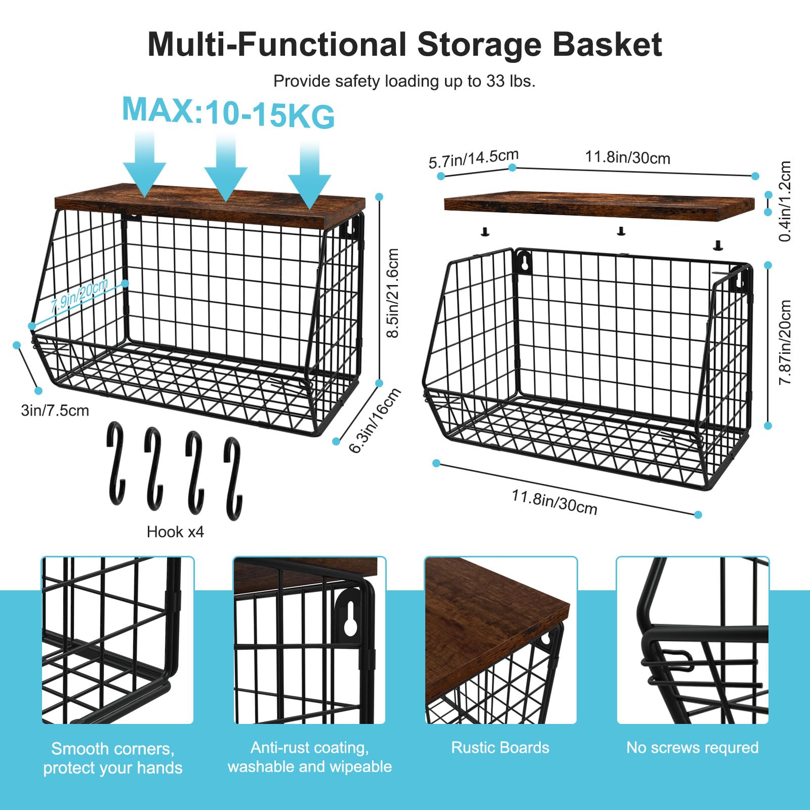 MSJGA storage basket with wood lid adds extra surface in the laundry.