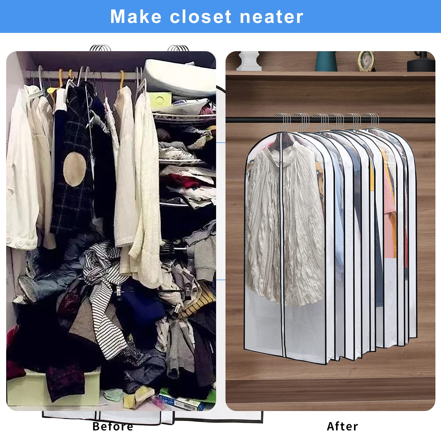 MsKitchen six-pack garment covers for organized closet storage