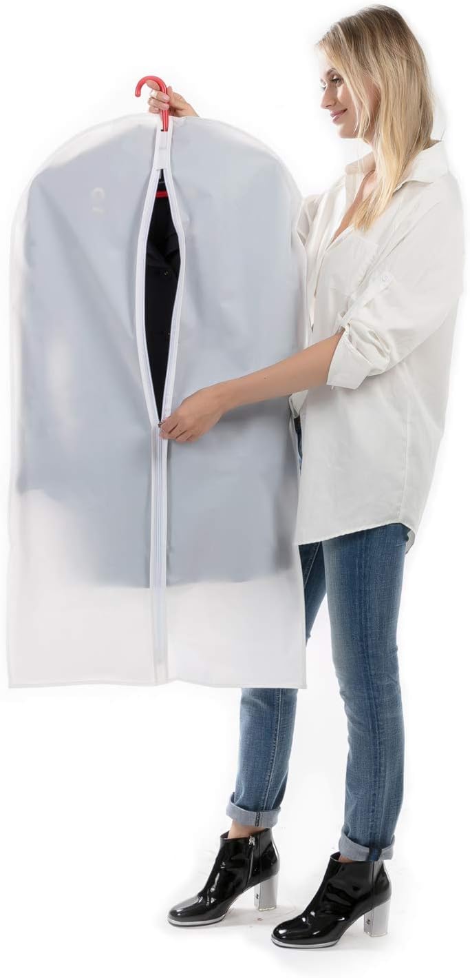 MsKitchen garment bag reinforced hanger opening resists tearing.