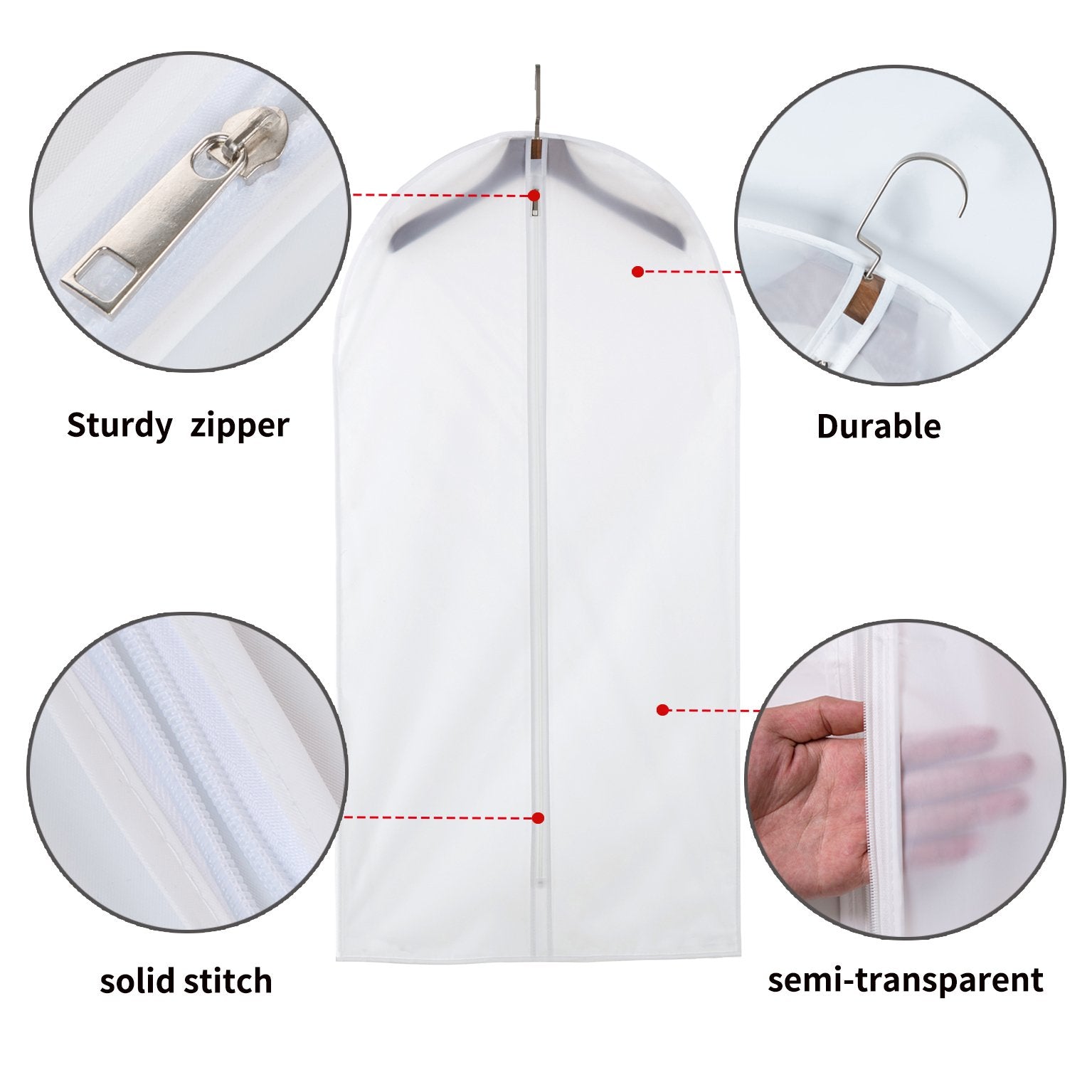MsKitchen garment bag protects suits and dresses from dust.
