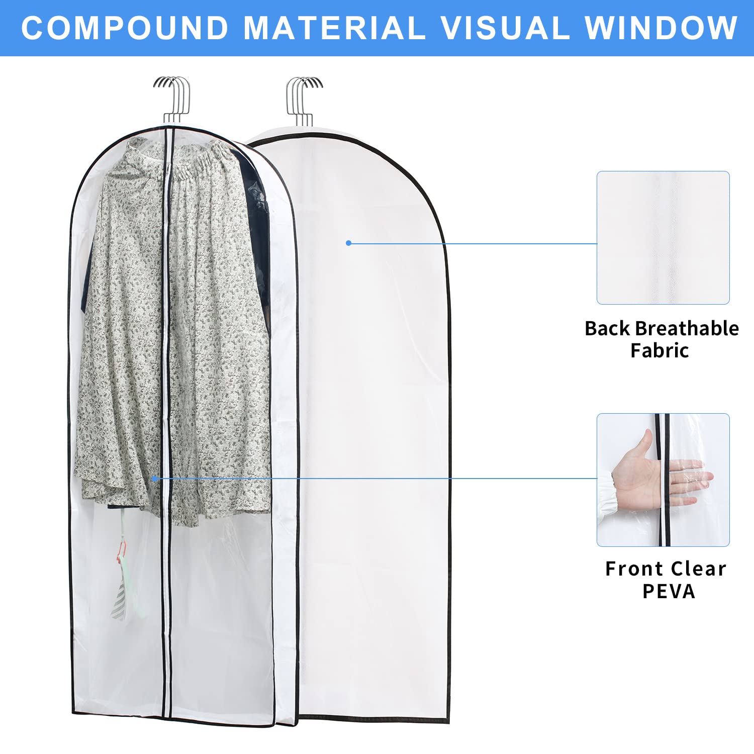 MsKitchen garment bag with smooth zipper and small dust-preventing top hole