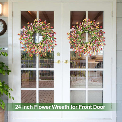 MSMUH 24-Inch Spring Wreath dust cleaning showing easy care with a dry cloth