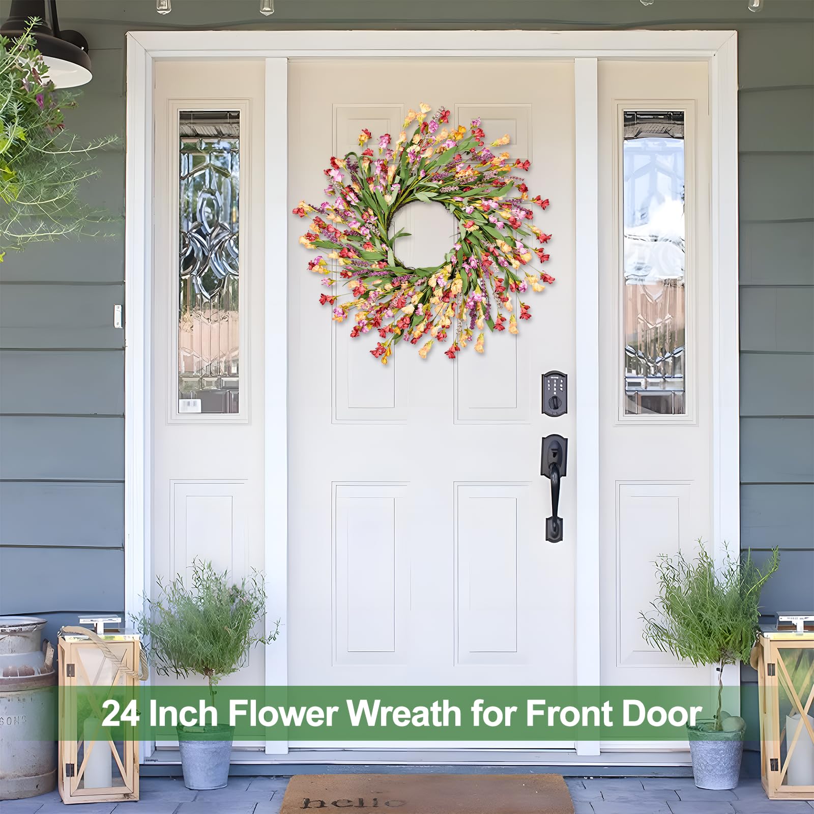 MSMUH 24-Inch Spring Wreath greenery and wildflowers with full, lush volume for any room
