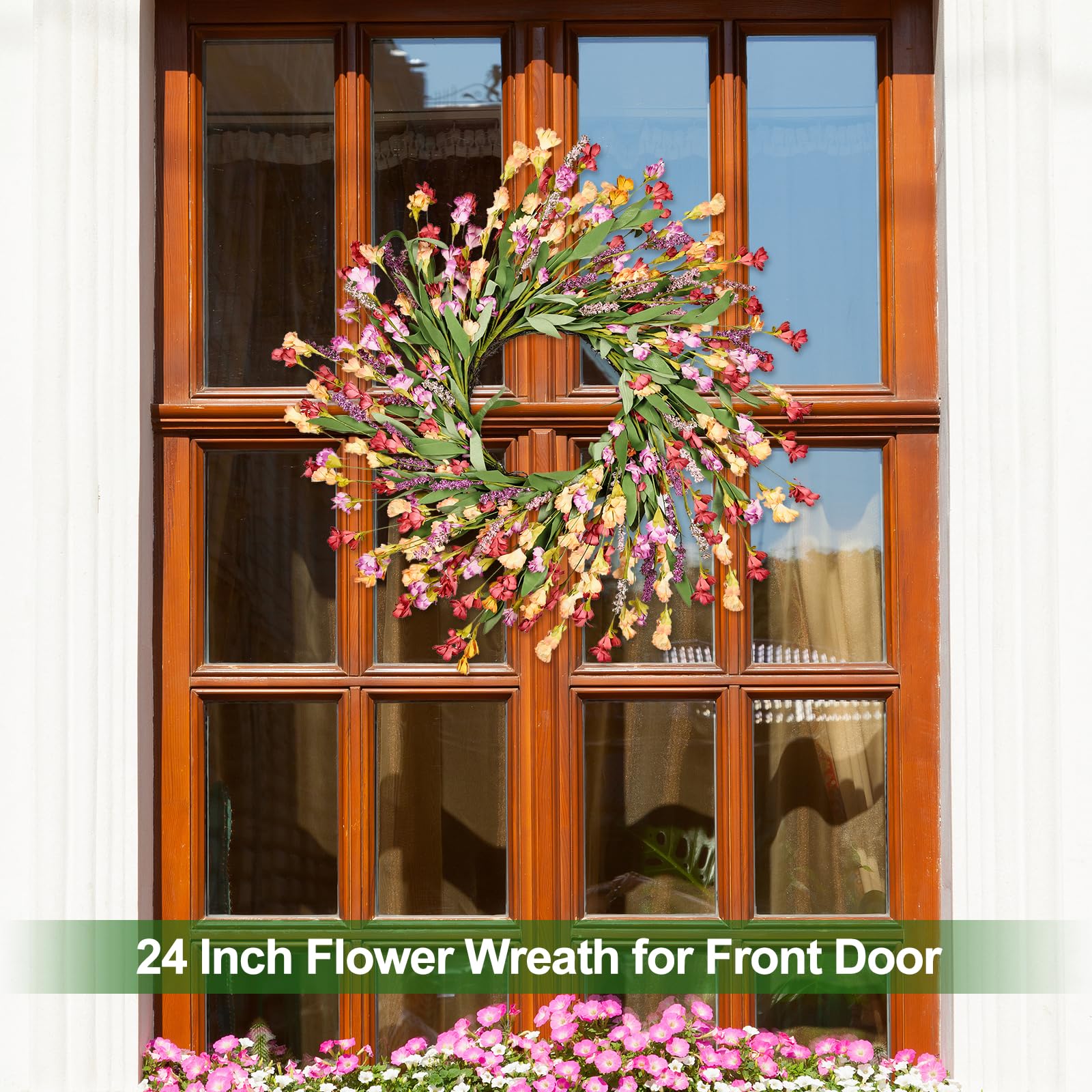 MSMUH 24-Inch Spring Wreath set for outdoor use with durable finish and seasonal charm