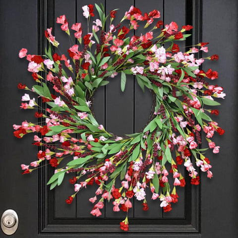 MSMUH 24-inch spring wreath front door close-up with berries and wildflowers for curb appeal
