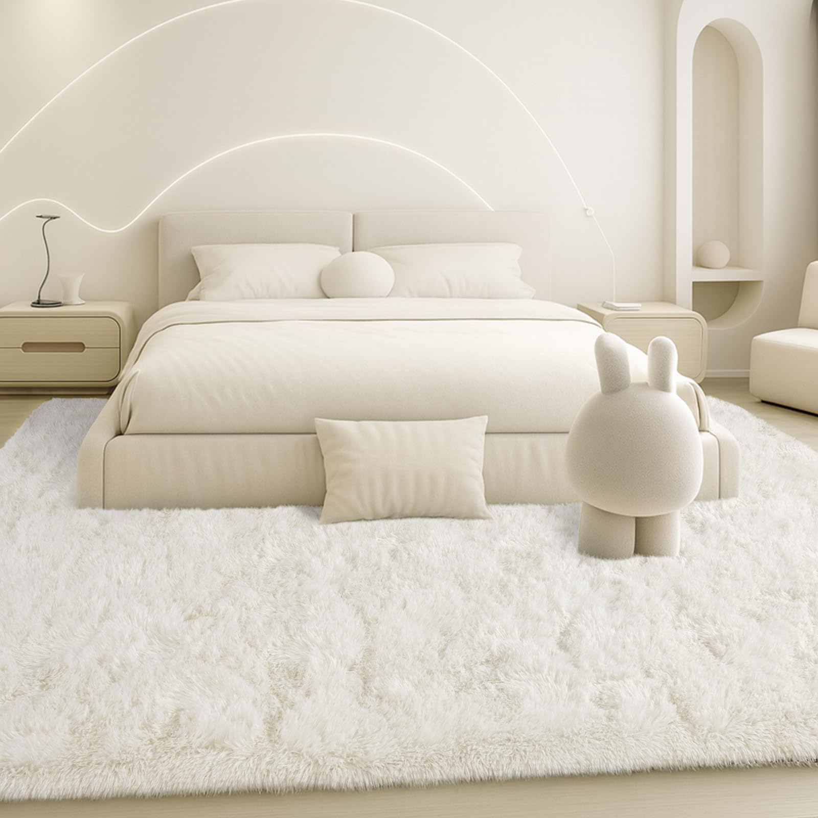 Mtandyx cream-white plush rug with cloud-soft texture for cozy living spaces