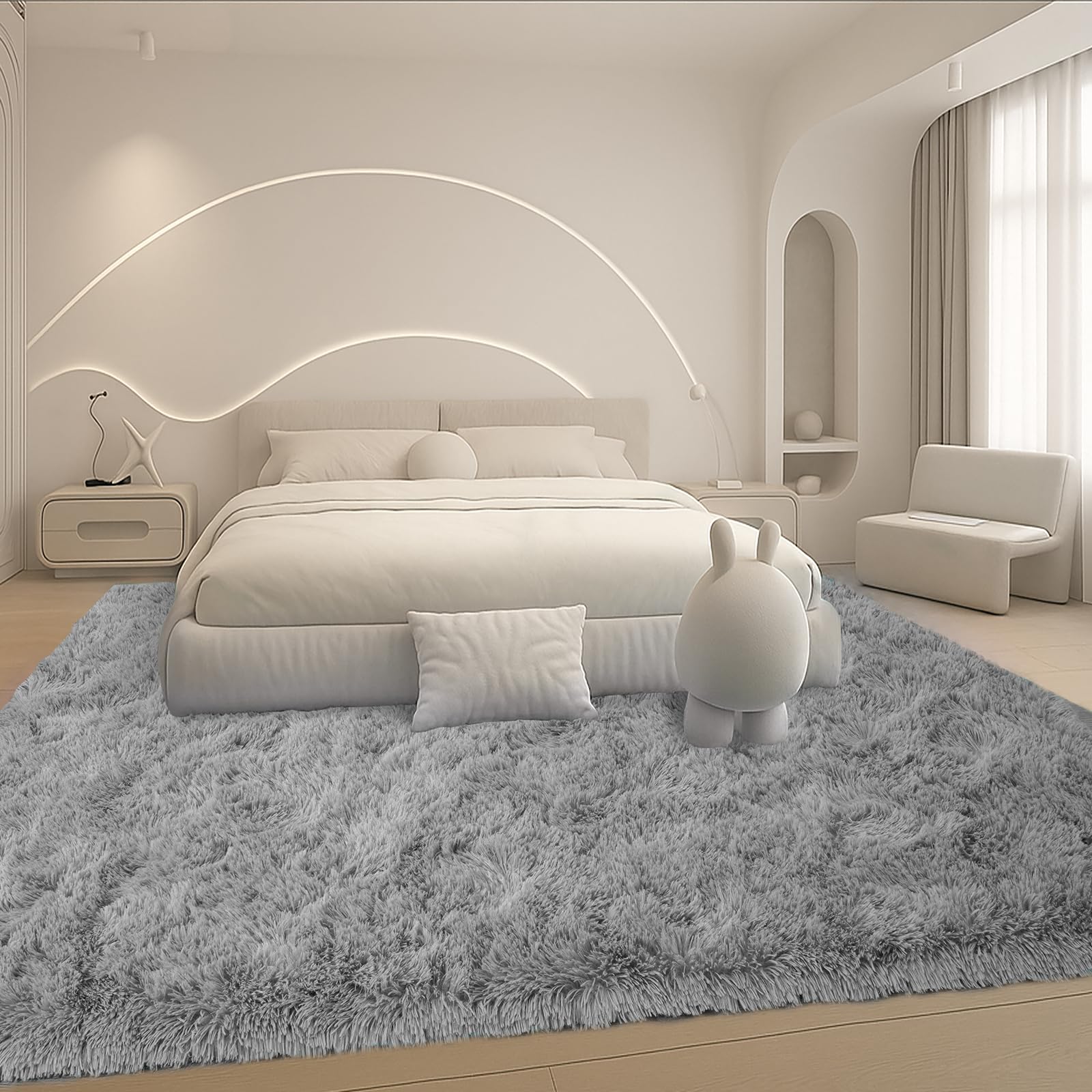 Mtandyx 8x10 gray plush area rug with soft pile for cozy floors.