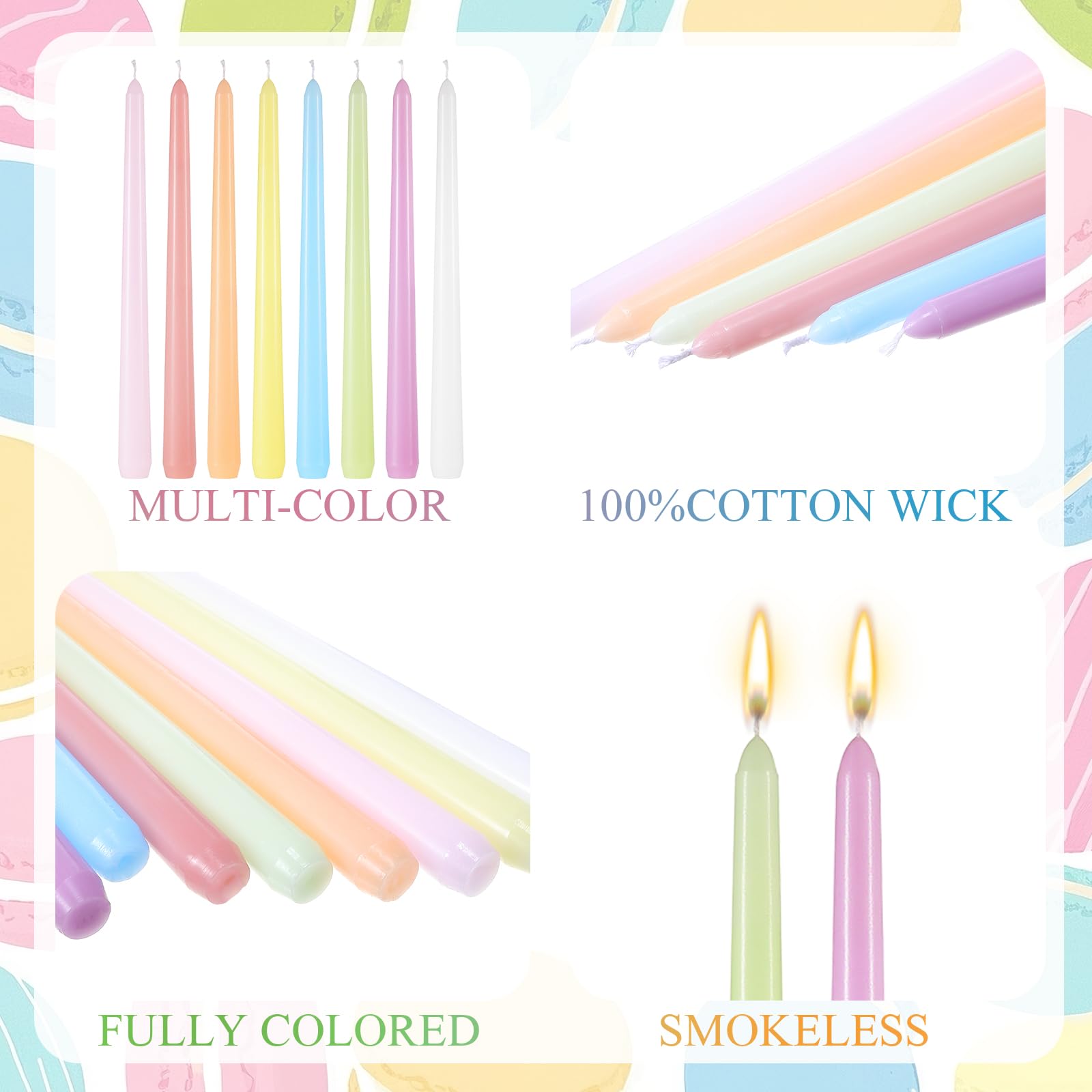 MTLEE colorful taper candles ideal for weddings and dinners