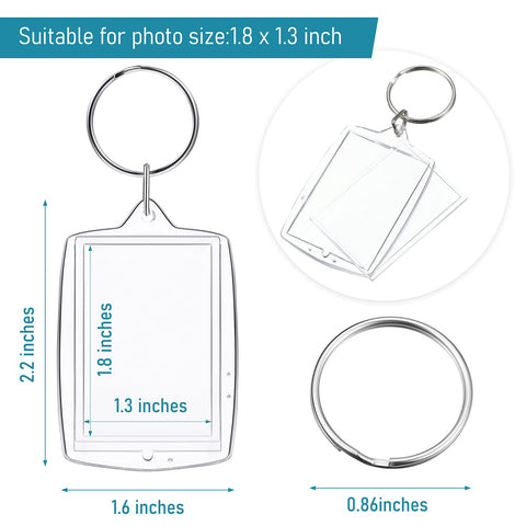 MTLEE square photo insert keychain clear back view with smooth finish.