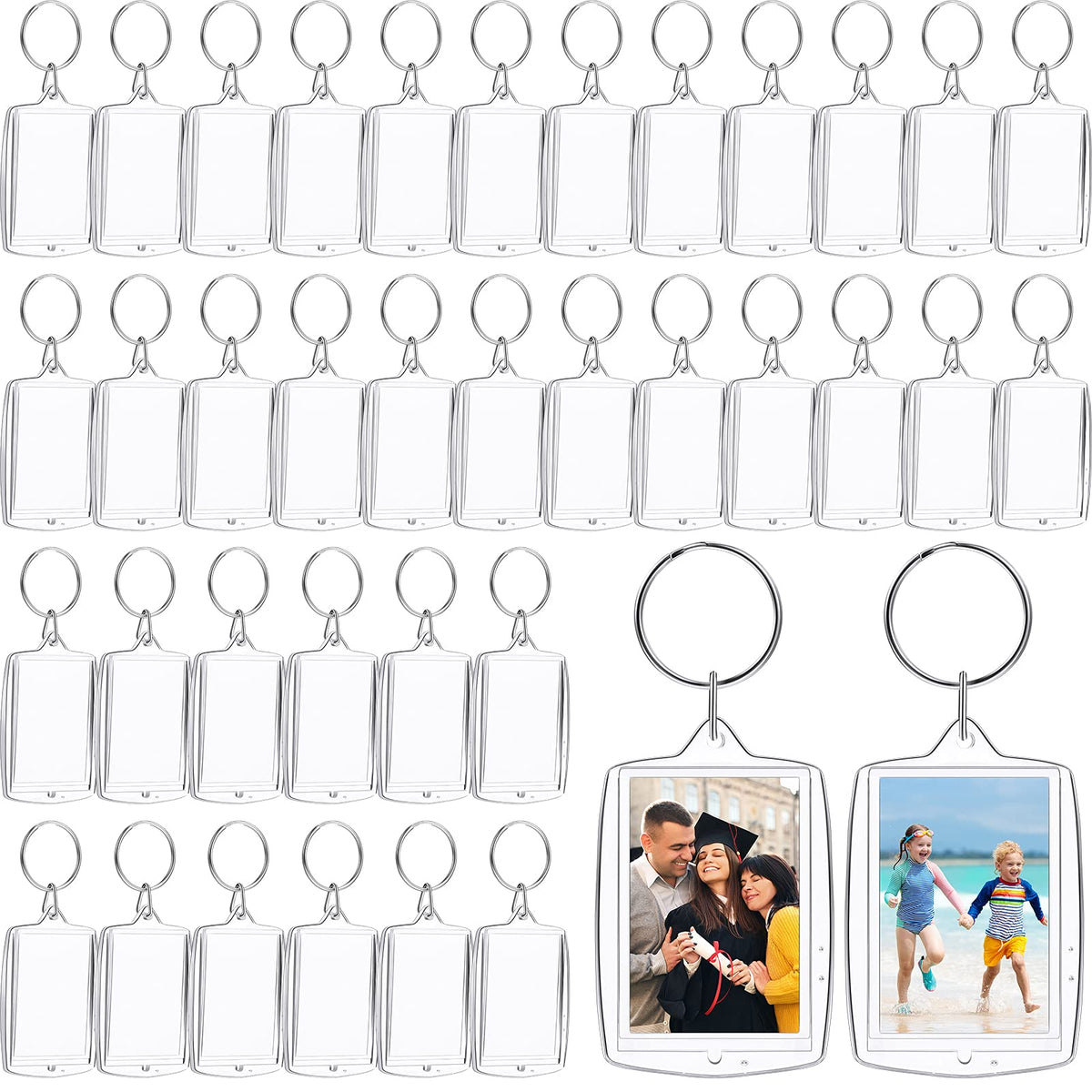 MTLEE square photo insert keychain clear front view highlighting durable acrylic.
