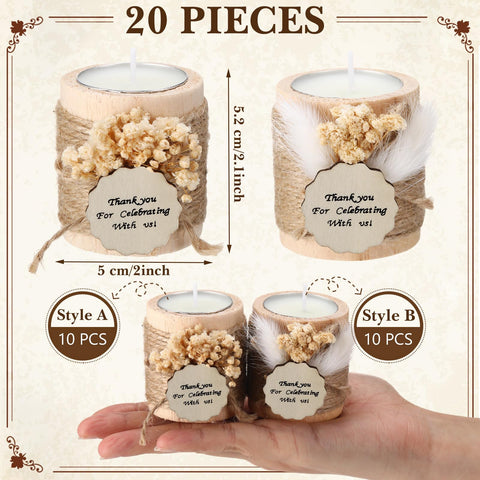 MTLEE wooden candle holders with heart tags shown in close-up detail