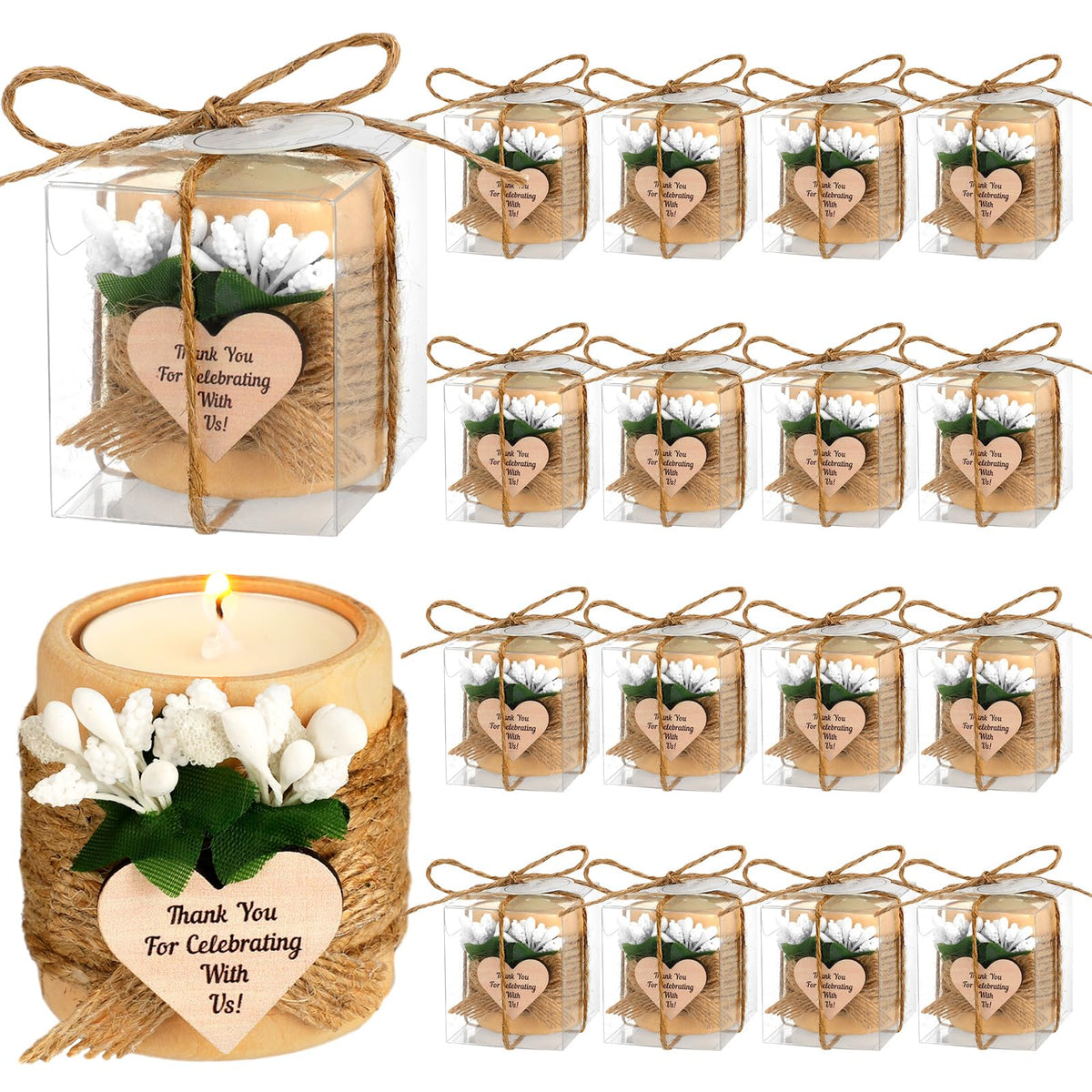 MTLEE wooden tealight holder 16-pack for elegant wedding guest favors.