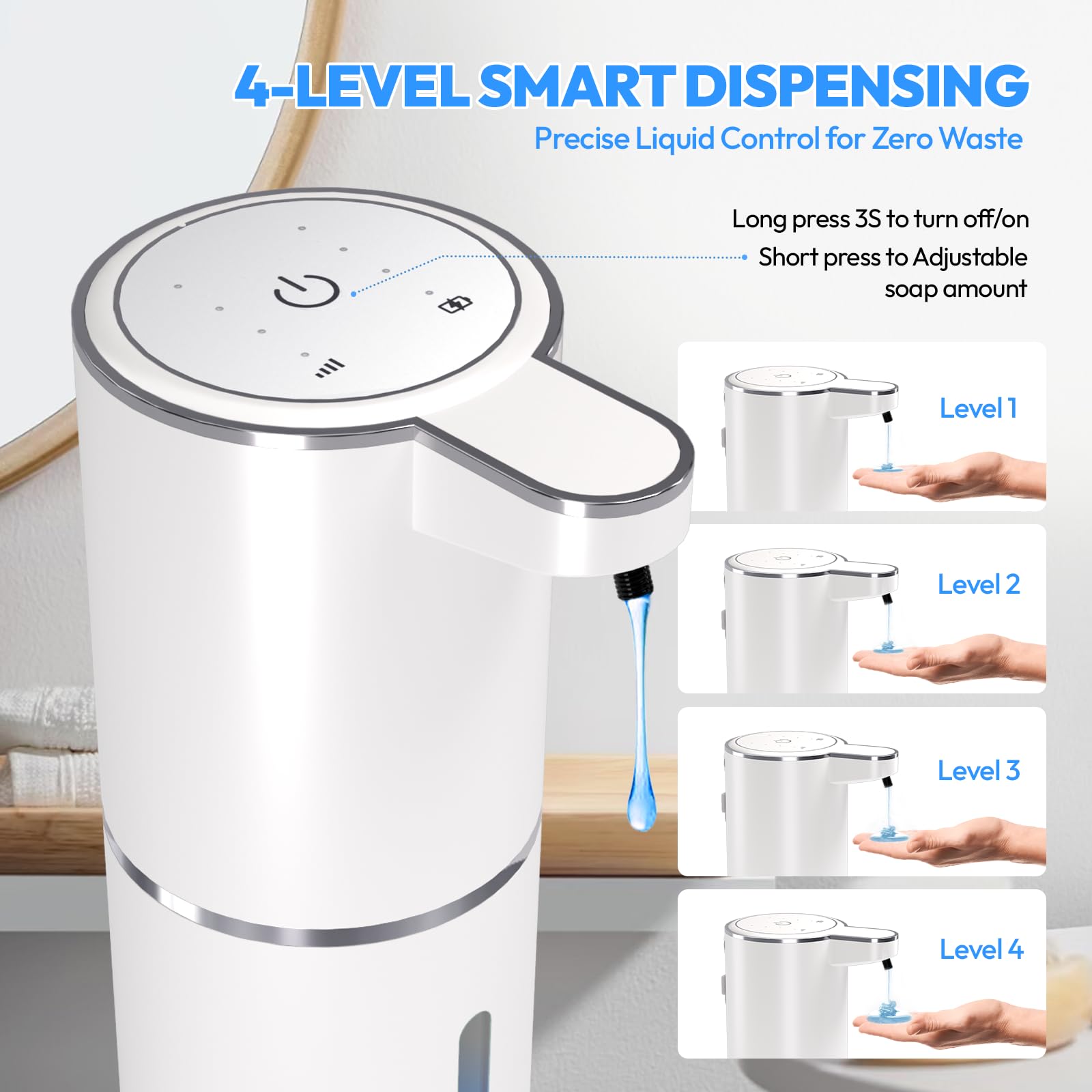 MTYGK dispenser with lid open showing easy refills and mess-free operation