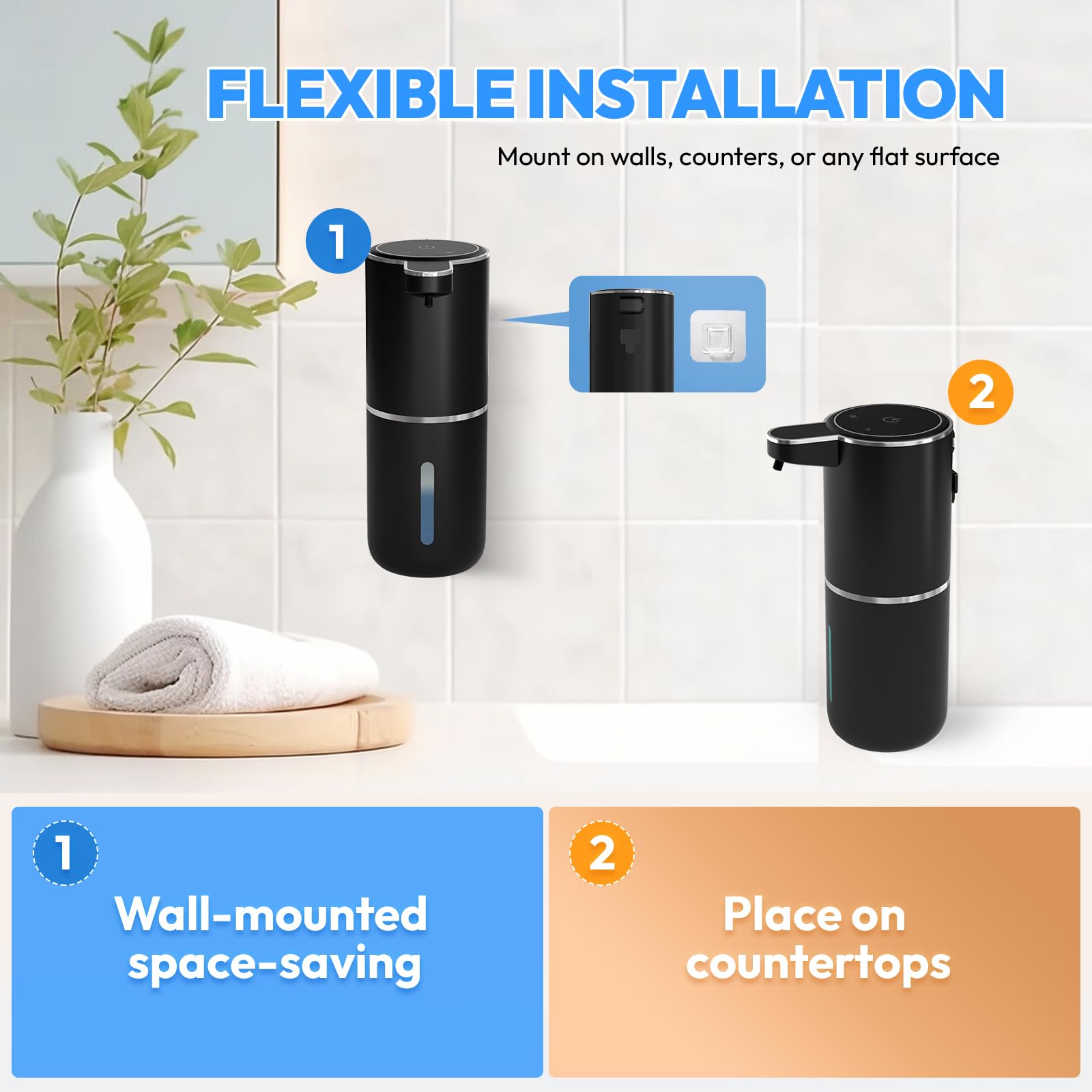 MTYGK wall-mount installation uses adhesive sticks for easy setup