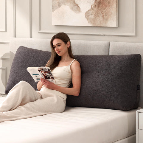MuaMelop headboard pillow Queen angled view highlighting ergonomic support.